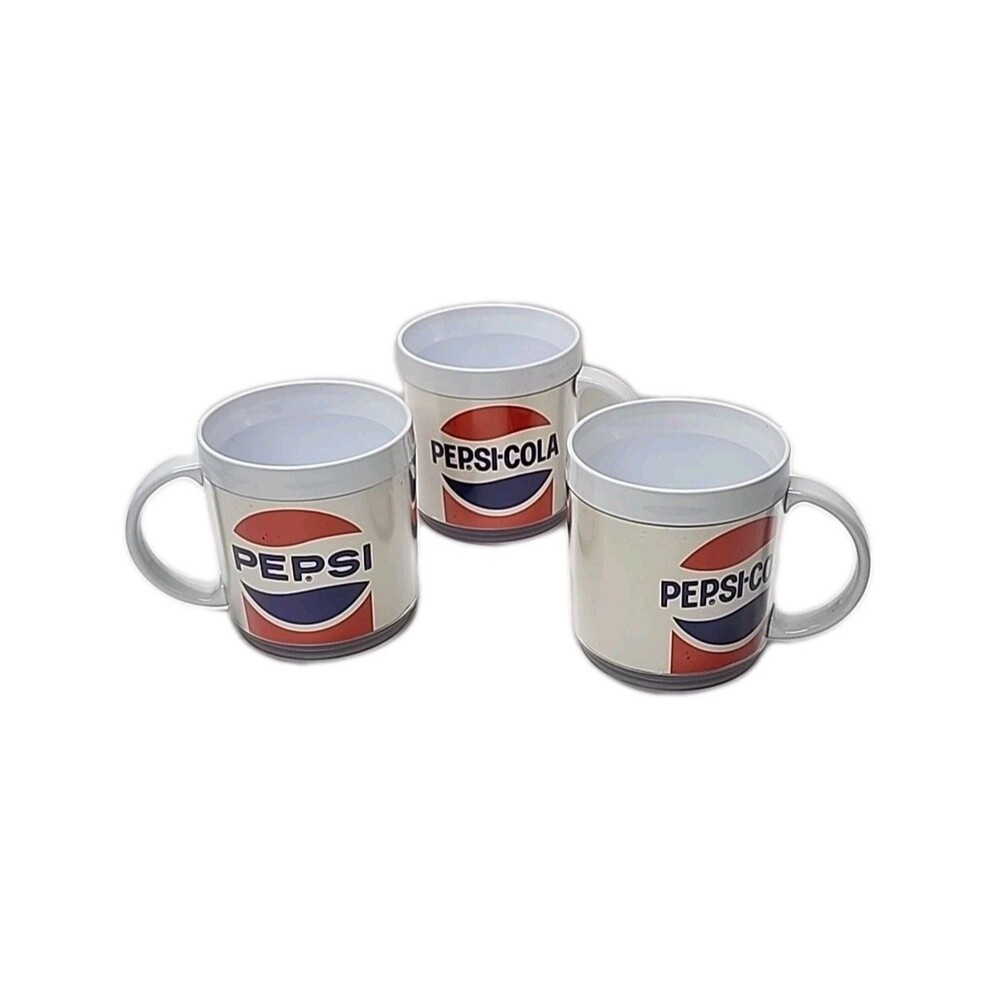 Rare Vintage Pepsi Plastic Coffee Cups Mugs Set of 3  Made In USA